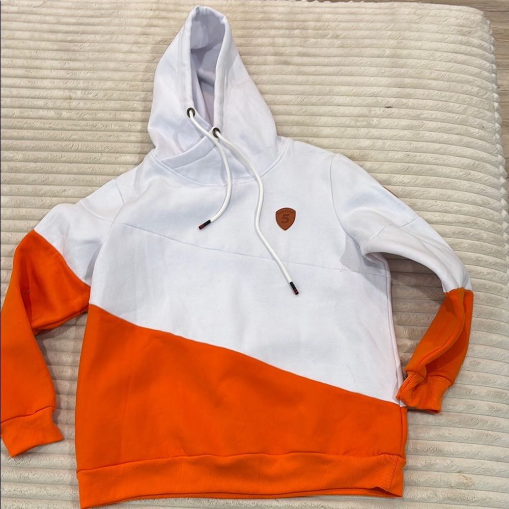 Stylish White and Orange Men's Hoodie